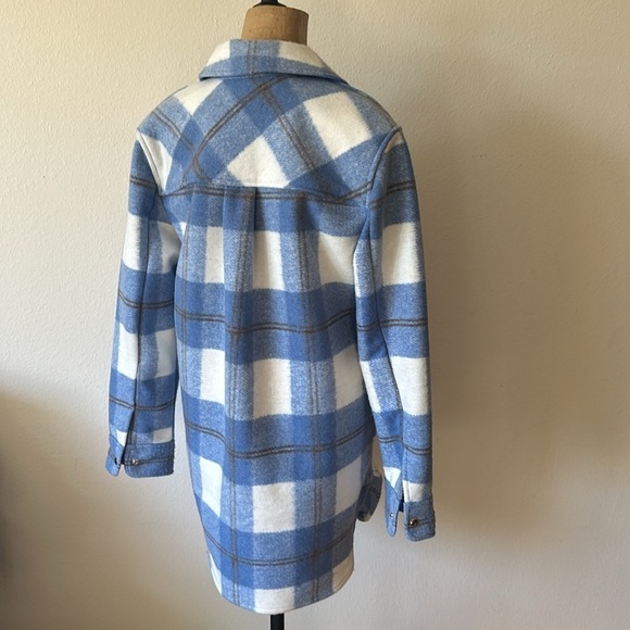 J Crew sz S navy hooded Long Line Short Jacket in white blue brown shacket VGUC - Picture 7 of 11